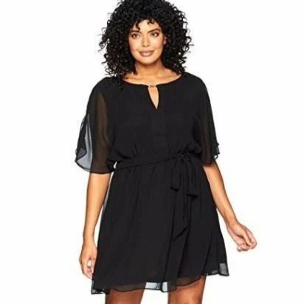 NWT City Chic black belted chiffon tunic dress. Size M (18)